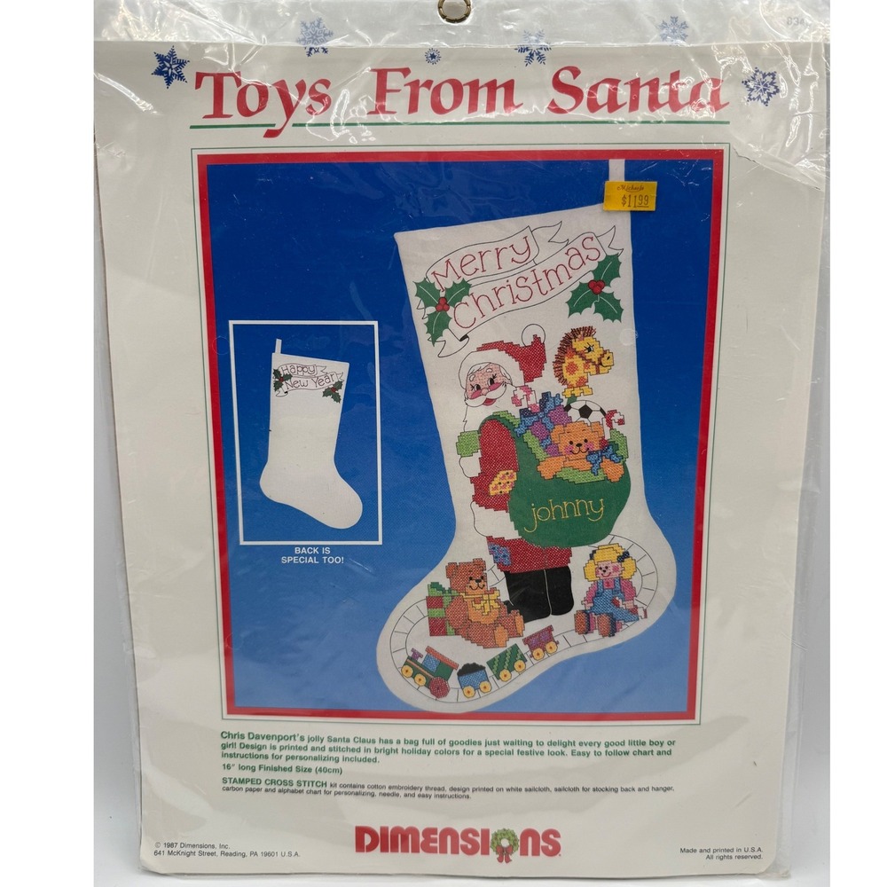 Dimensions Toys From Santa Stamped Cross Stitch Christmas Stocking Kit 8340 1987